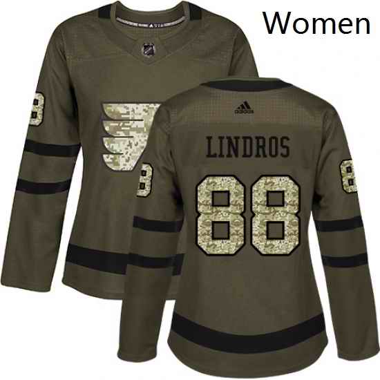 Womens Adidas Philadelphia Flyers 88 Eric Lindros Authentic Green Salute to Service NHL Jersey